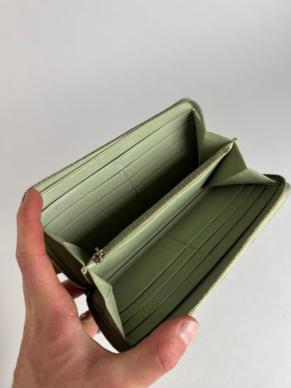 Portefeuille vintage en cuir Céline Triomphe vert noir