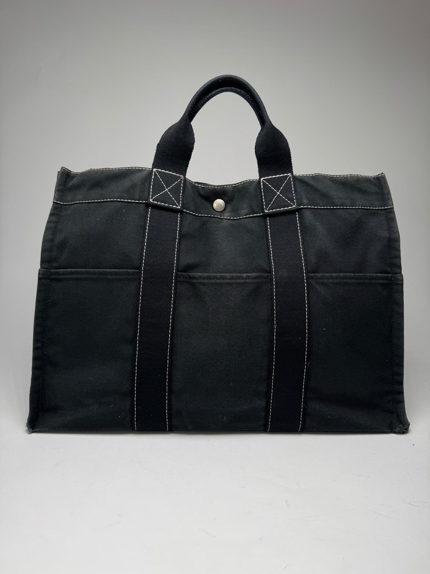 Vintage Hermes Paris Canvas Shopper Black