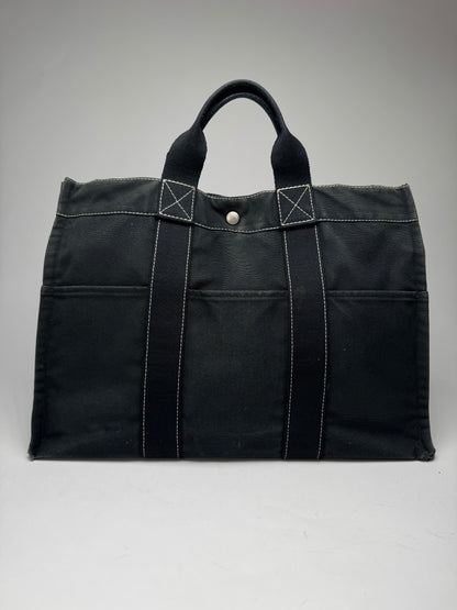 Vintage Hermes Paris Canvas Shopper Black