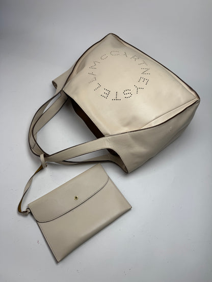 Vintage Stella Mc Cartney Vegan Leather Logo Shopper Bag Beige