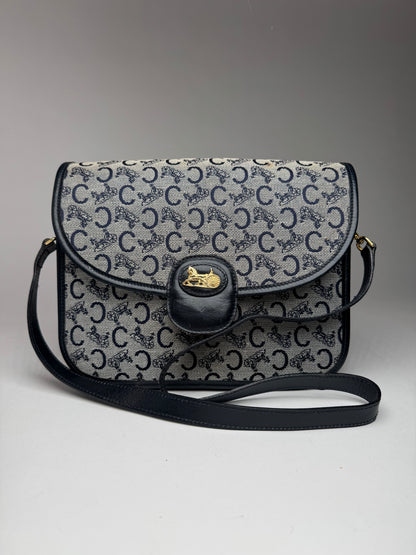 Vintage Celine Paris Triomphe Monogram Canvas/Leather Shoulder bag black gray