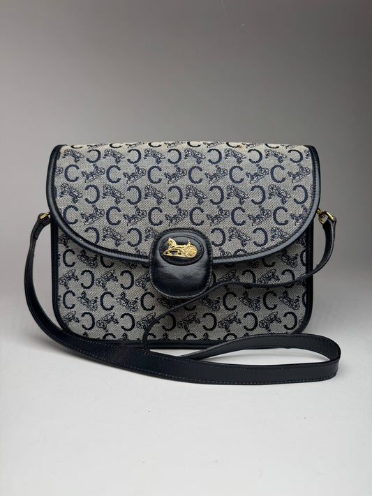 Vintage Celine Paris Triomphe Monogram Canvas/Leather Shoulder bag black gray