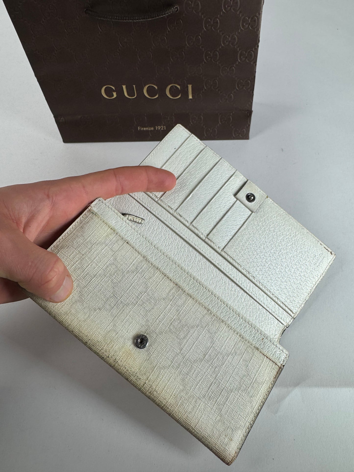 Vintage Gucci Monogram Leather Wallet White