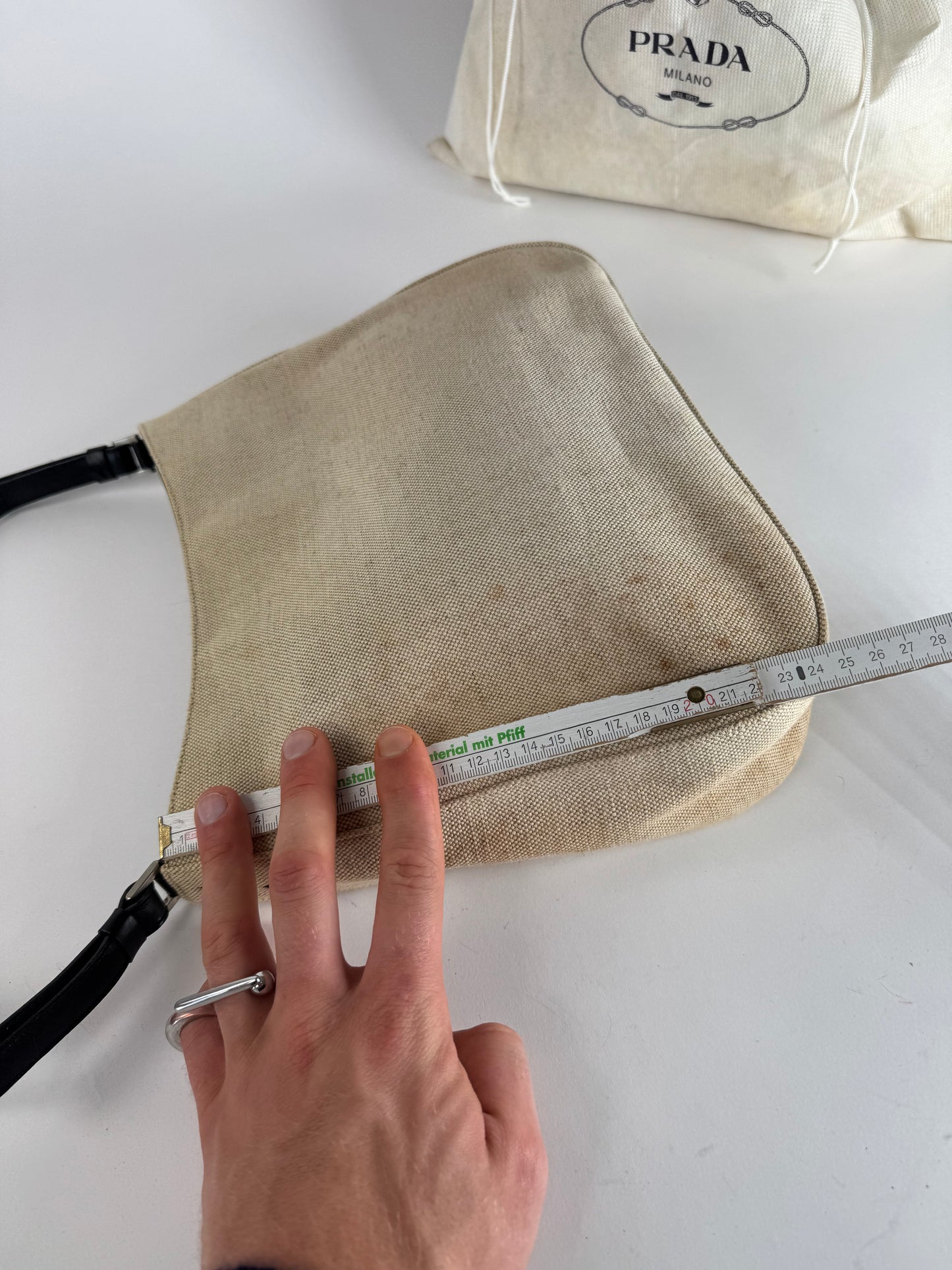 Vintage Prada Cleo Canvas Leather Bag Beige Black