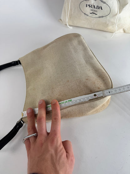 Vintage Prada Cleo Canvas Leather Bag Beige Black