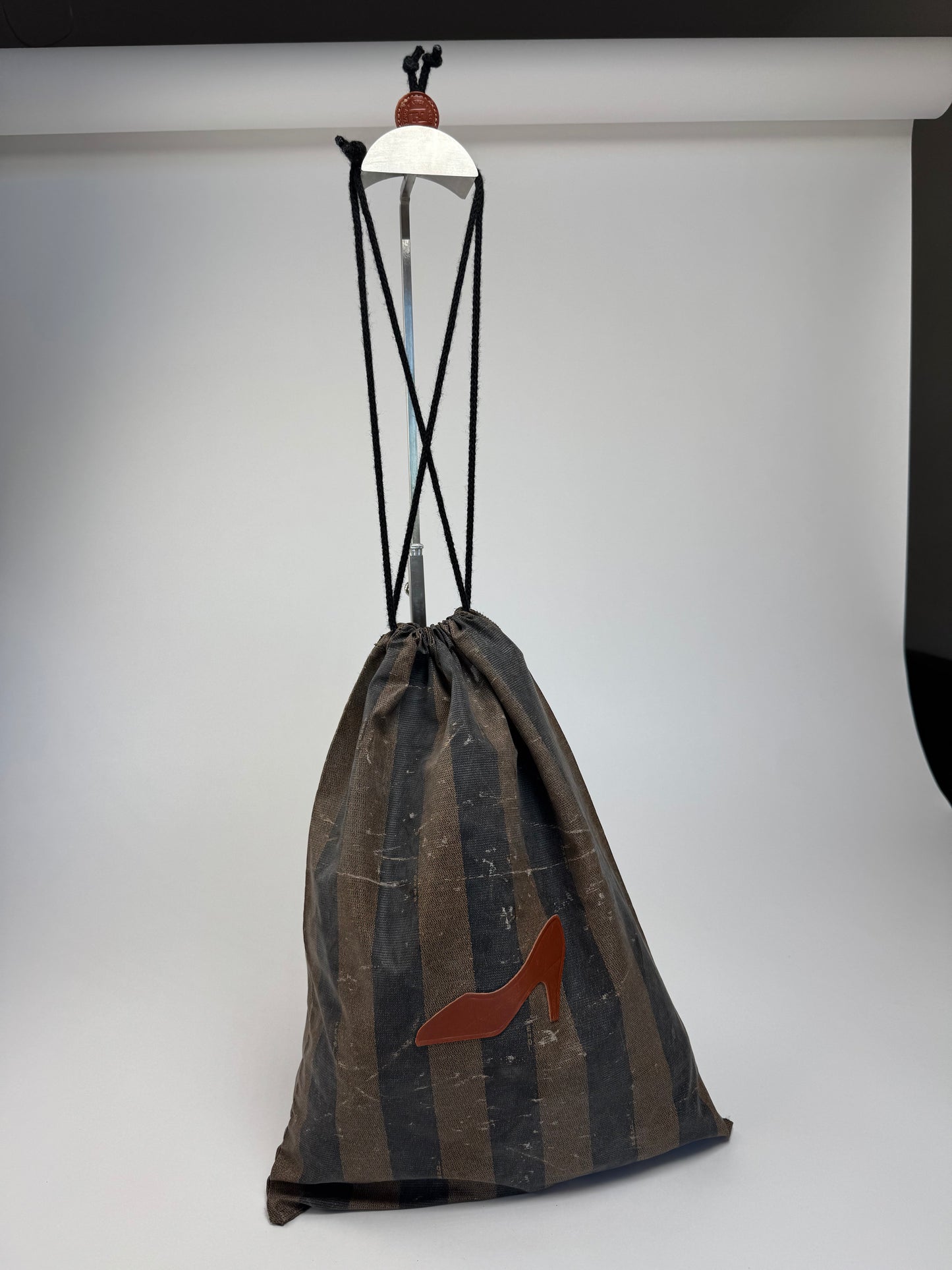 Vintage Fendi Roma Striped Leather Pouch / Bag brown striped