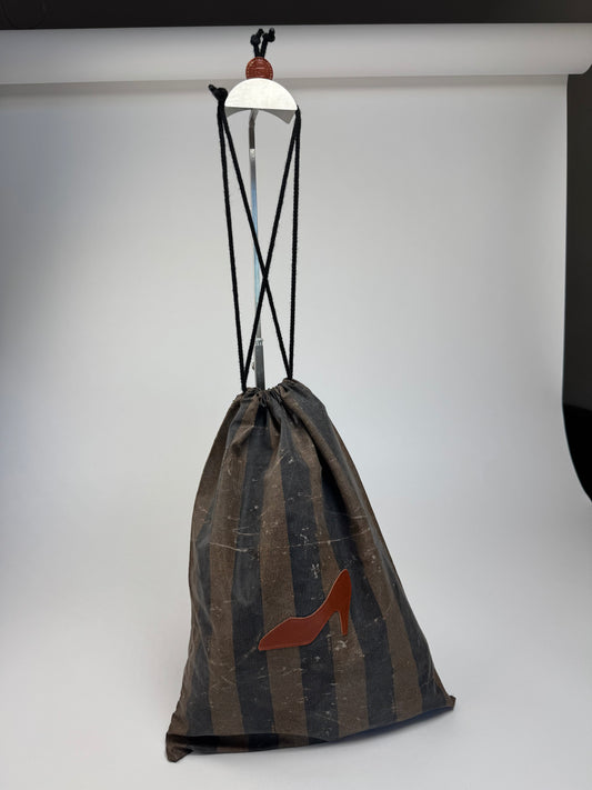 Vintage Fendi Roma Striped Leather Pouch / Bag brown striped