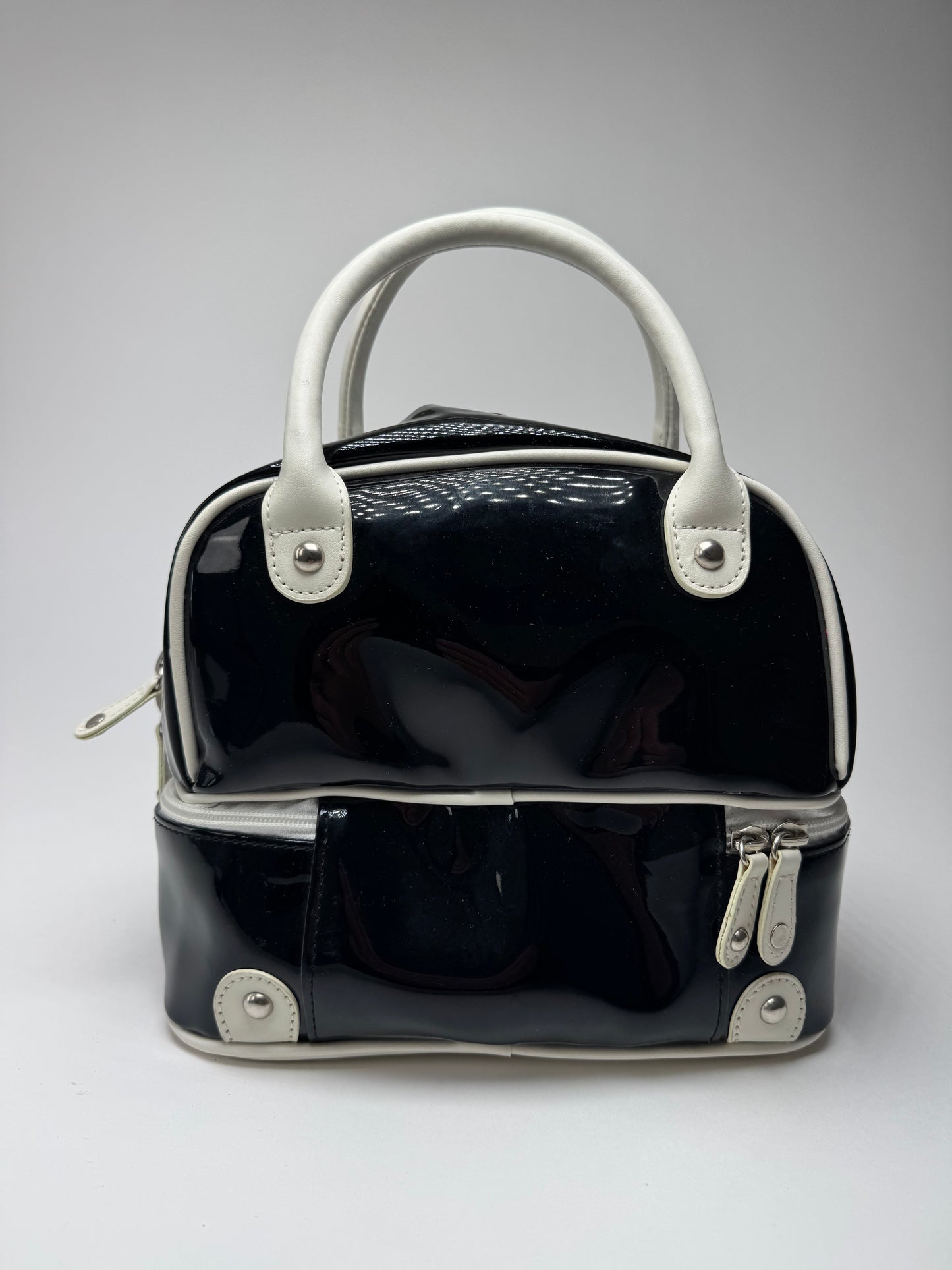 Vintage Courreges Paris Patent Leather Bag Black White