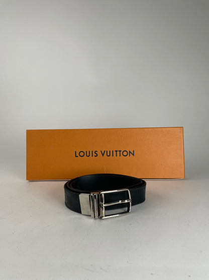 vintage Louis Vuitton Damier Monogram Leather Belt Black