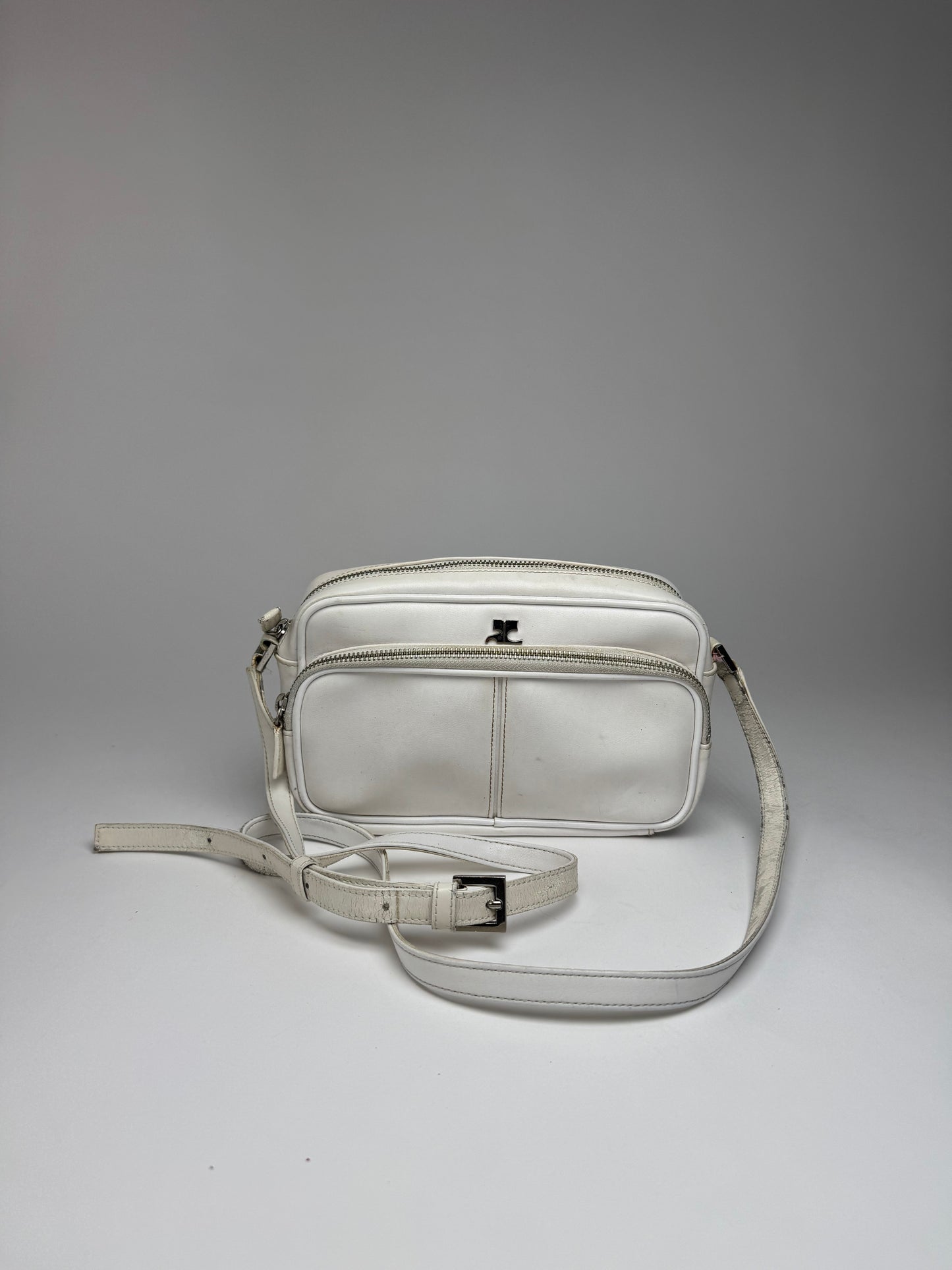 Vintage Courreges Paris Leather Crossbody Bag White