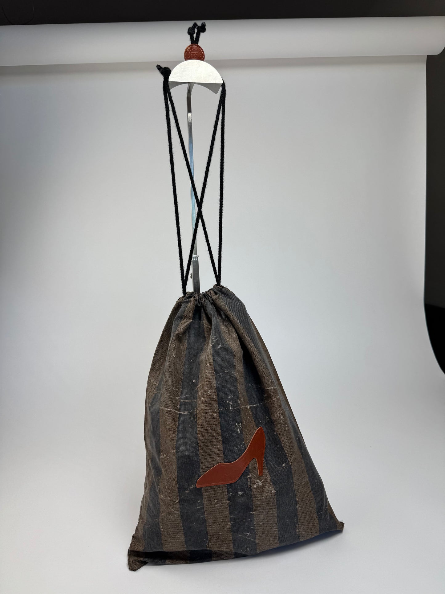 Vintage Fendi Roma Striped Leather Pouch / Bag brown striped