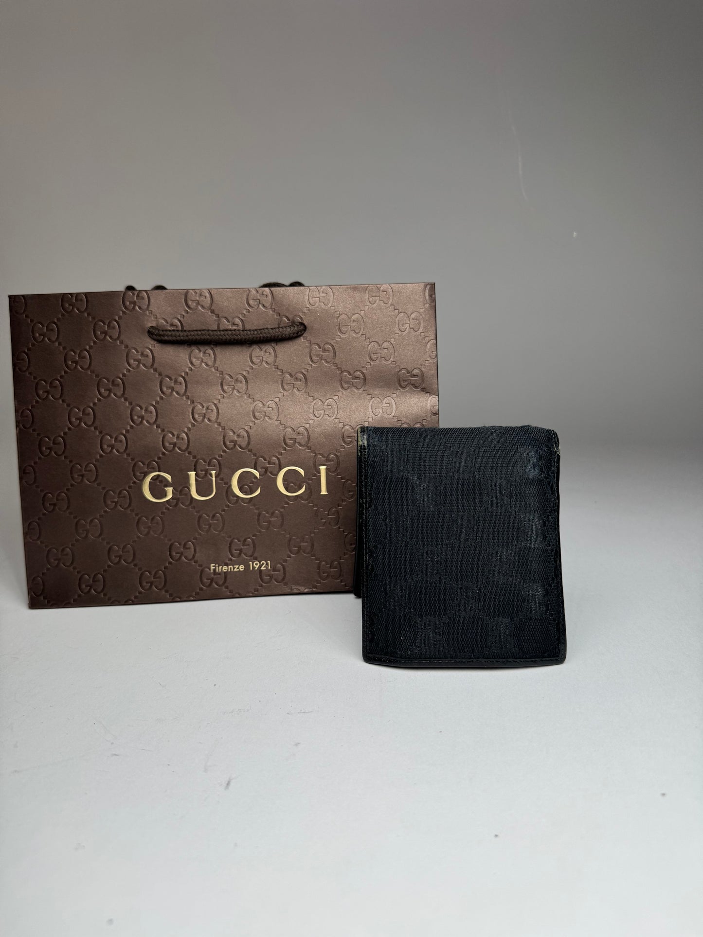 Vintage Gucci Monogram Canvas Flap Wallet Black