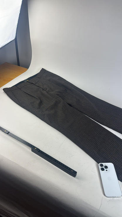 Vintage Fendi Checked Wool Blend Trousers Dark Grey XS