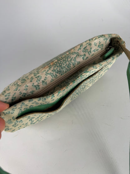 Vintage Bottega Veneta Campana Fur Baguette Bag beige/TURQUOISE