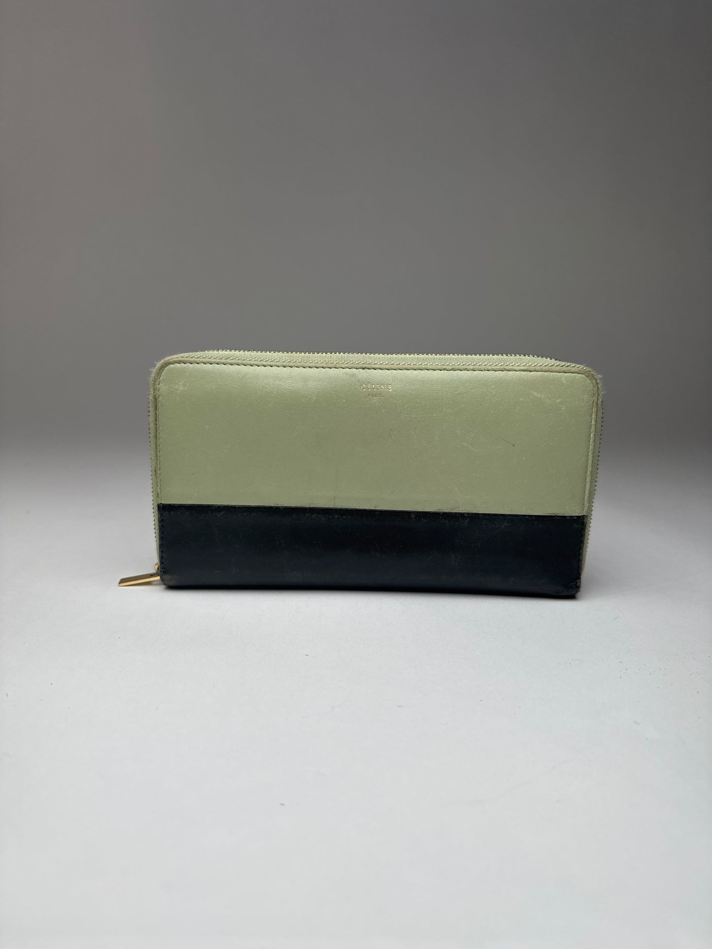 Portefeuille vintage en cuir Céline Triomphe vert noir