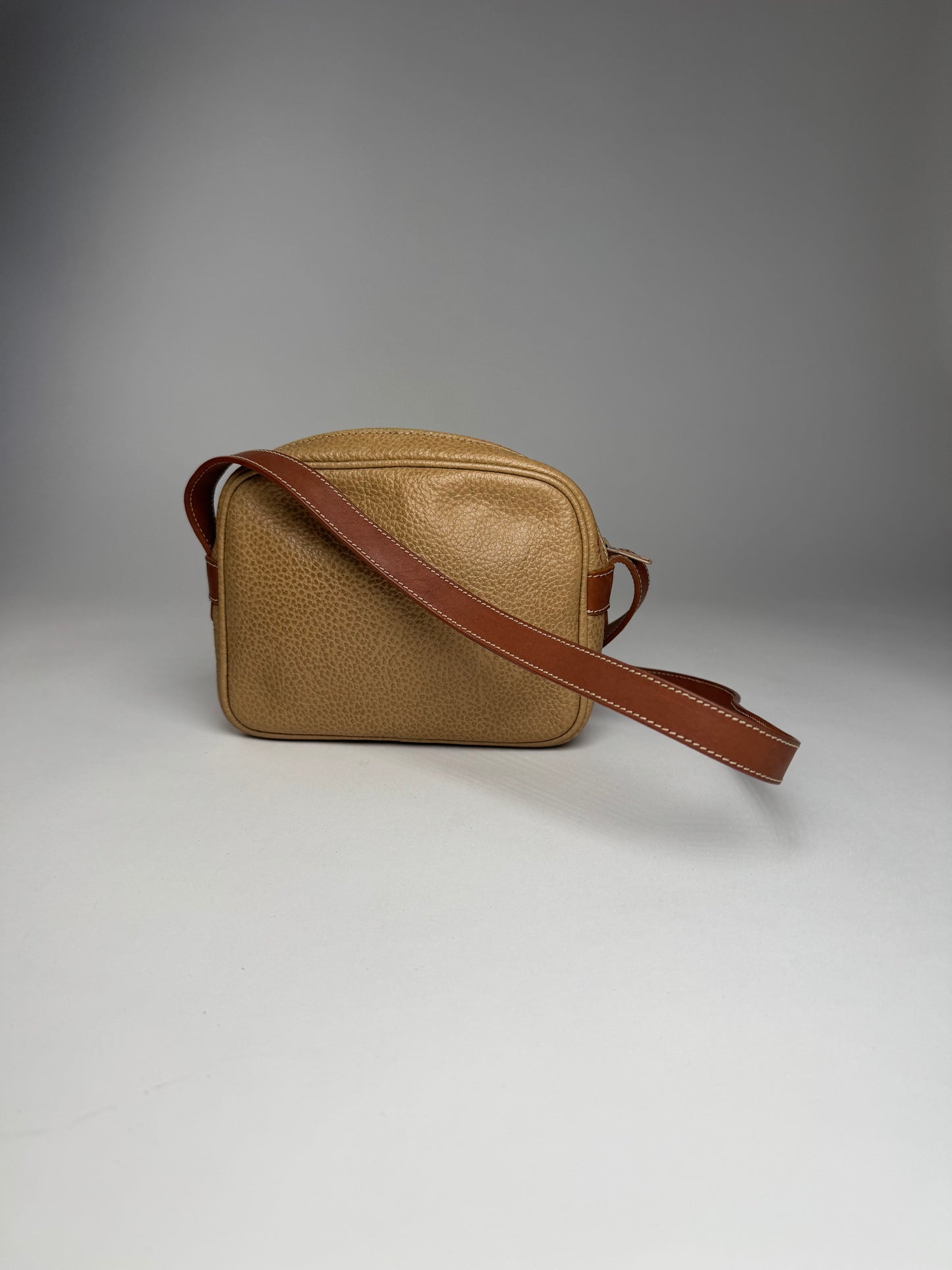 Vintage Courreges Paris Leather Crossbody Bag Beige Brown