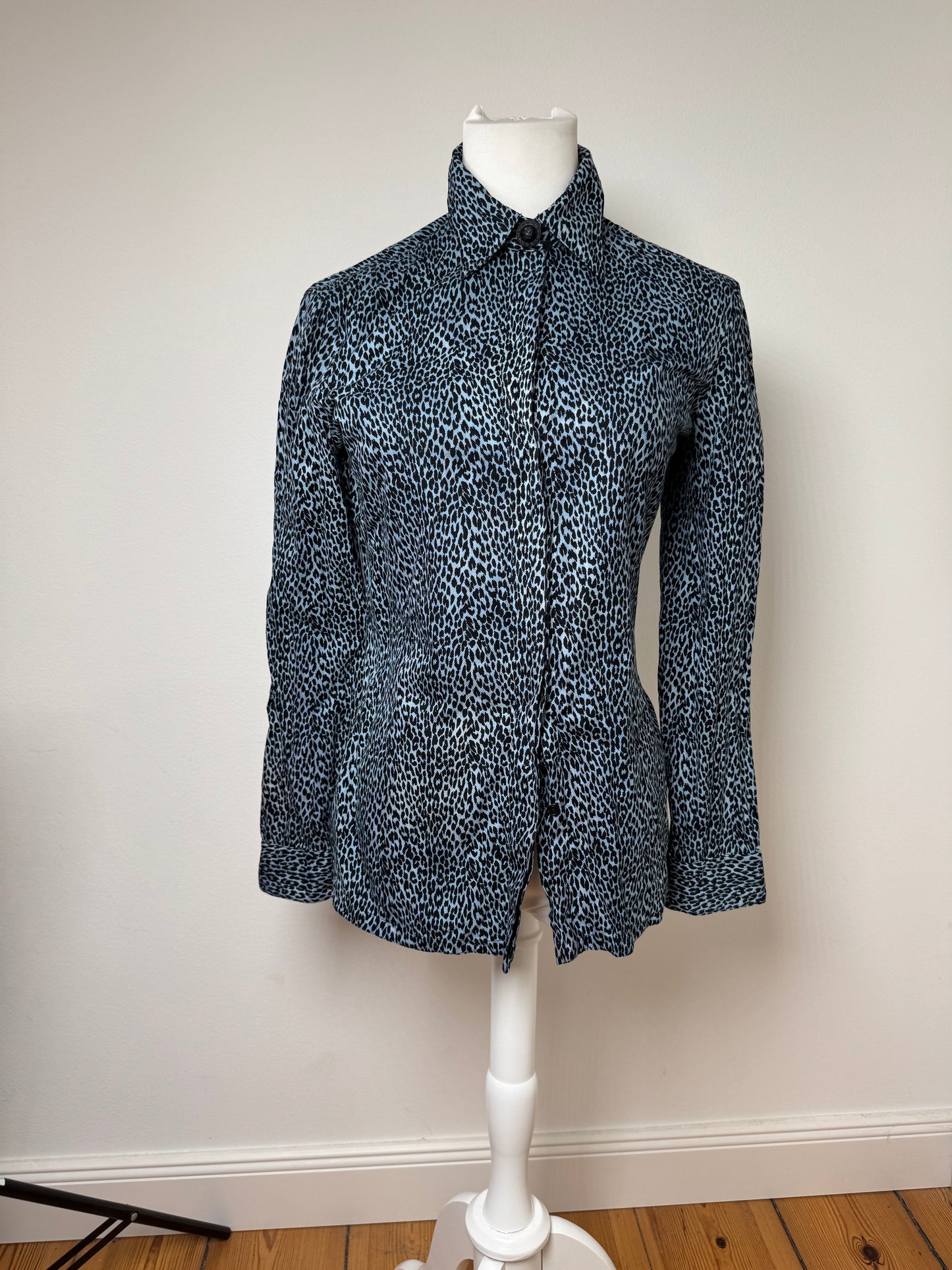 Vintage Gianni Versace Leopard Canvas Shirt Blue/black 38/M