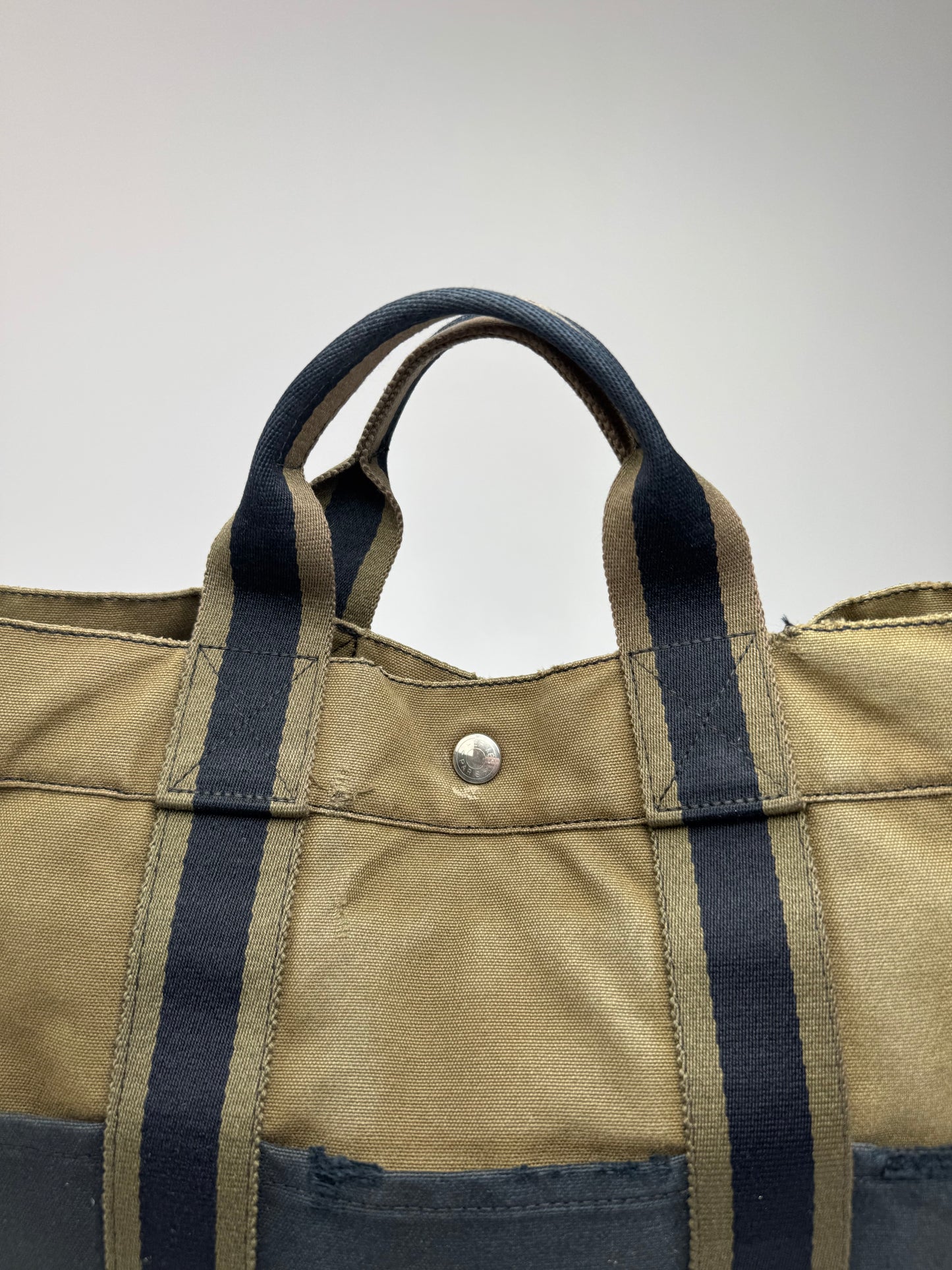 Vintage Hermes Paris Canvas Shopper Khaki/Black