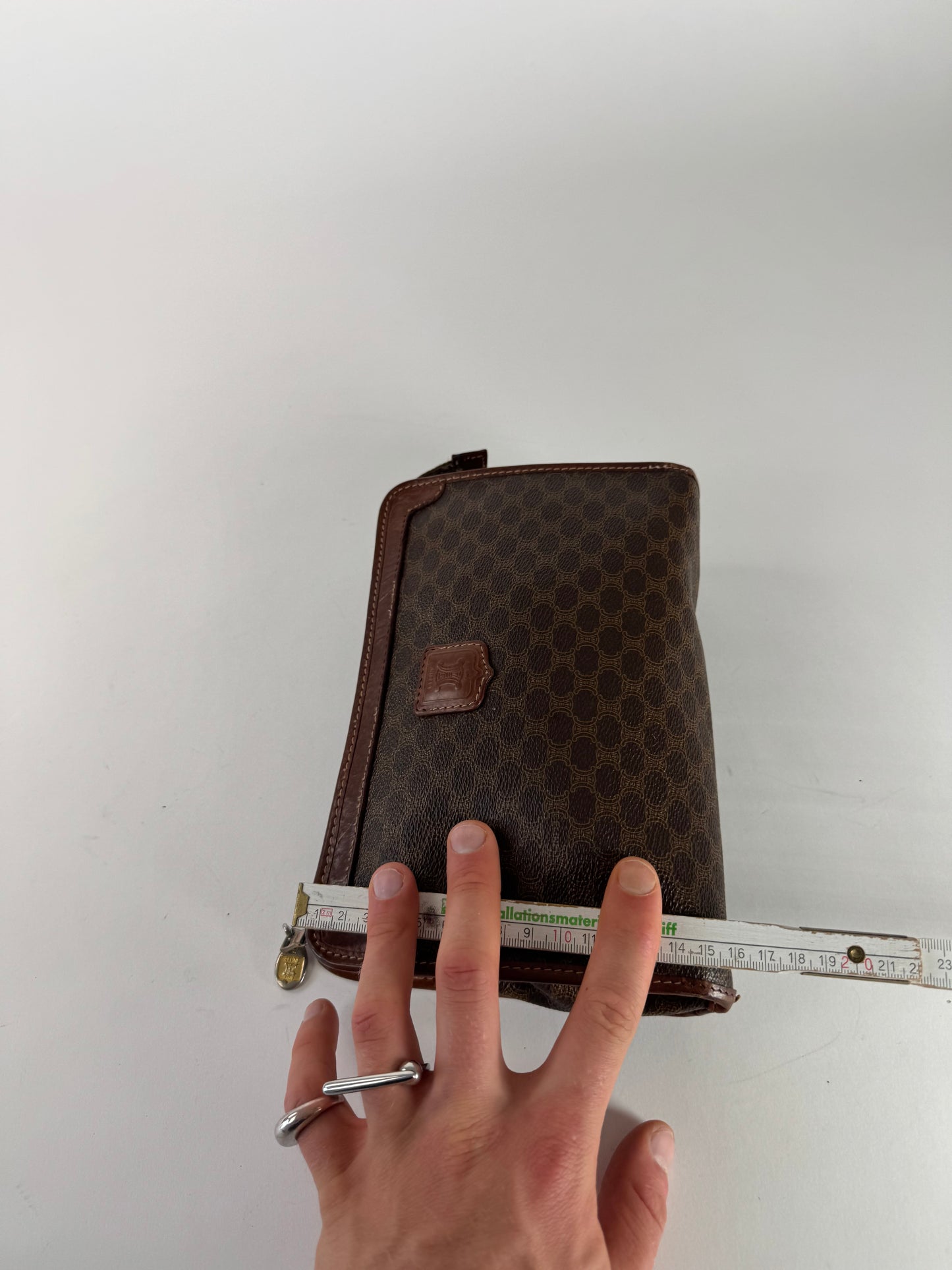 Vintage Celine Paris Triomphe Leather monogram Clutch Brown