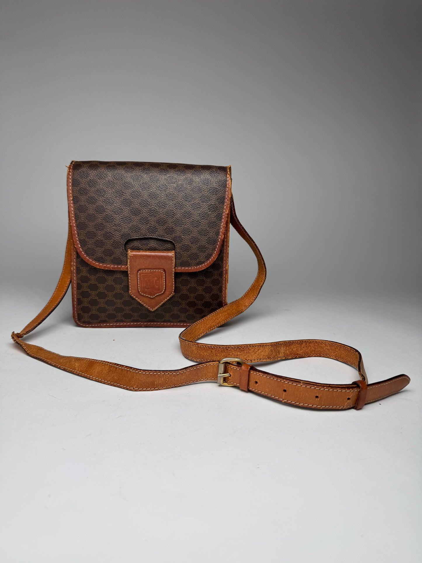 Vintage Celine Paris Triomphe Leather Bag Brown