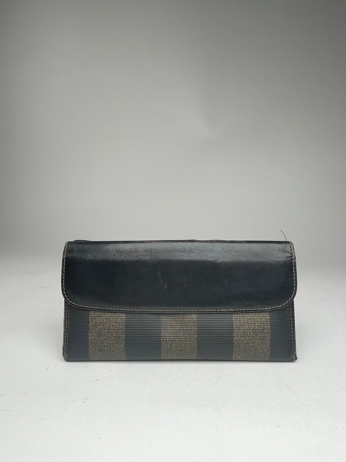 Vintage Fendi Roma Leather Wallet Brown Black striped