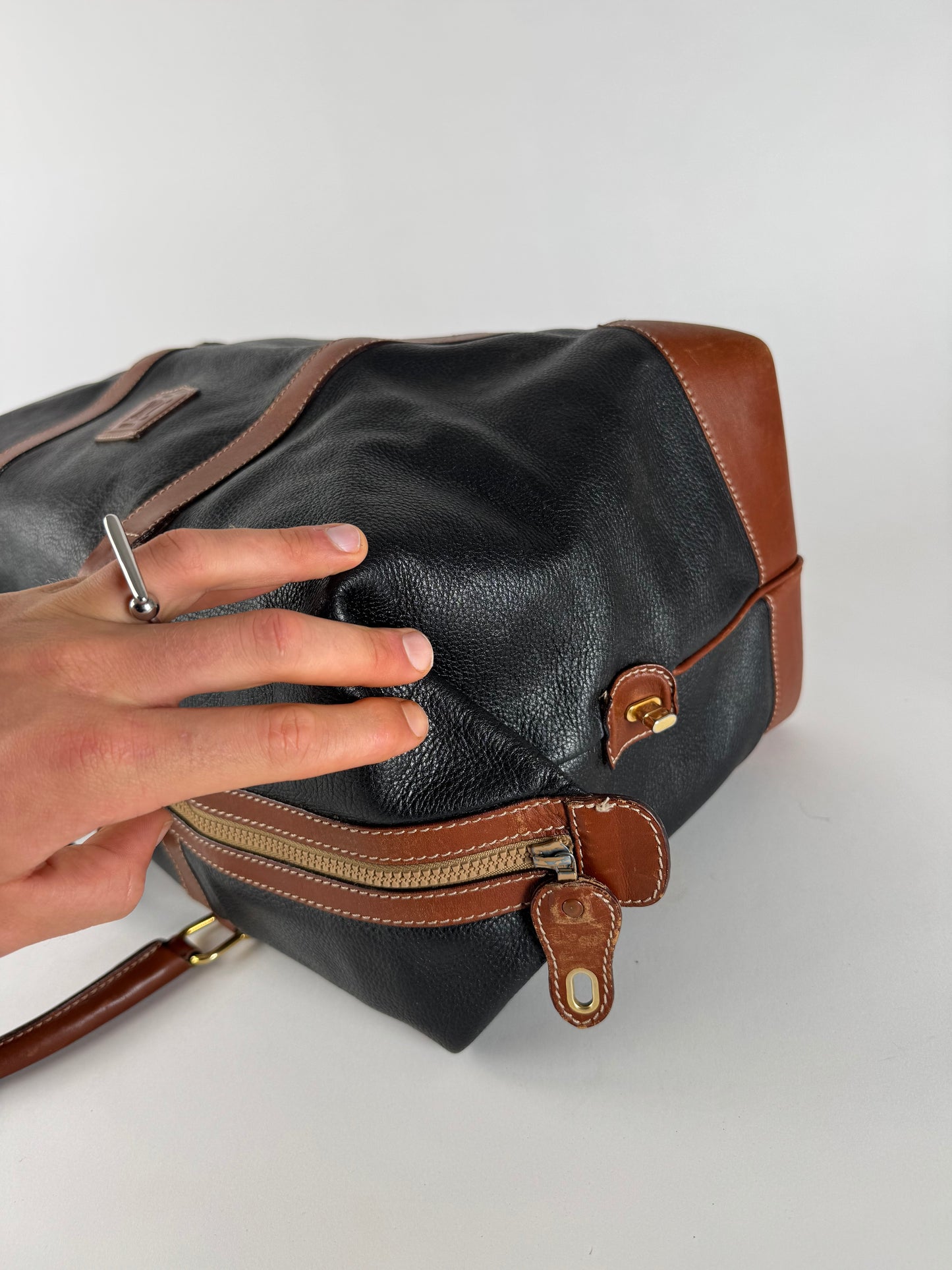 Vintage Celine Paris Triomphe Weekender Travel Bag Black Brown