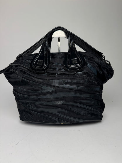 Sac vintage en cuir verni et fourrure Nightindale de Givenchy, noir