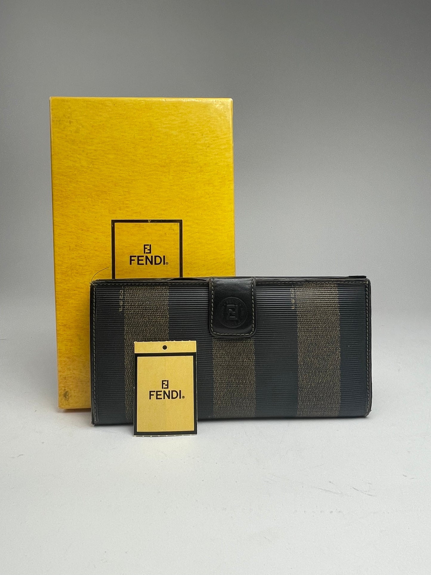 Vintage Fendi Roma Leather Wallet Brown Black striped