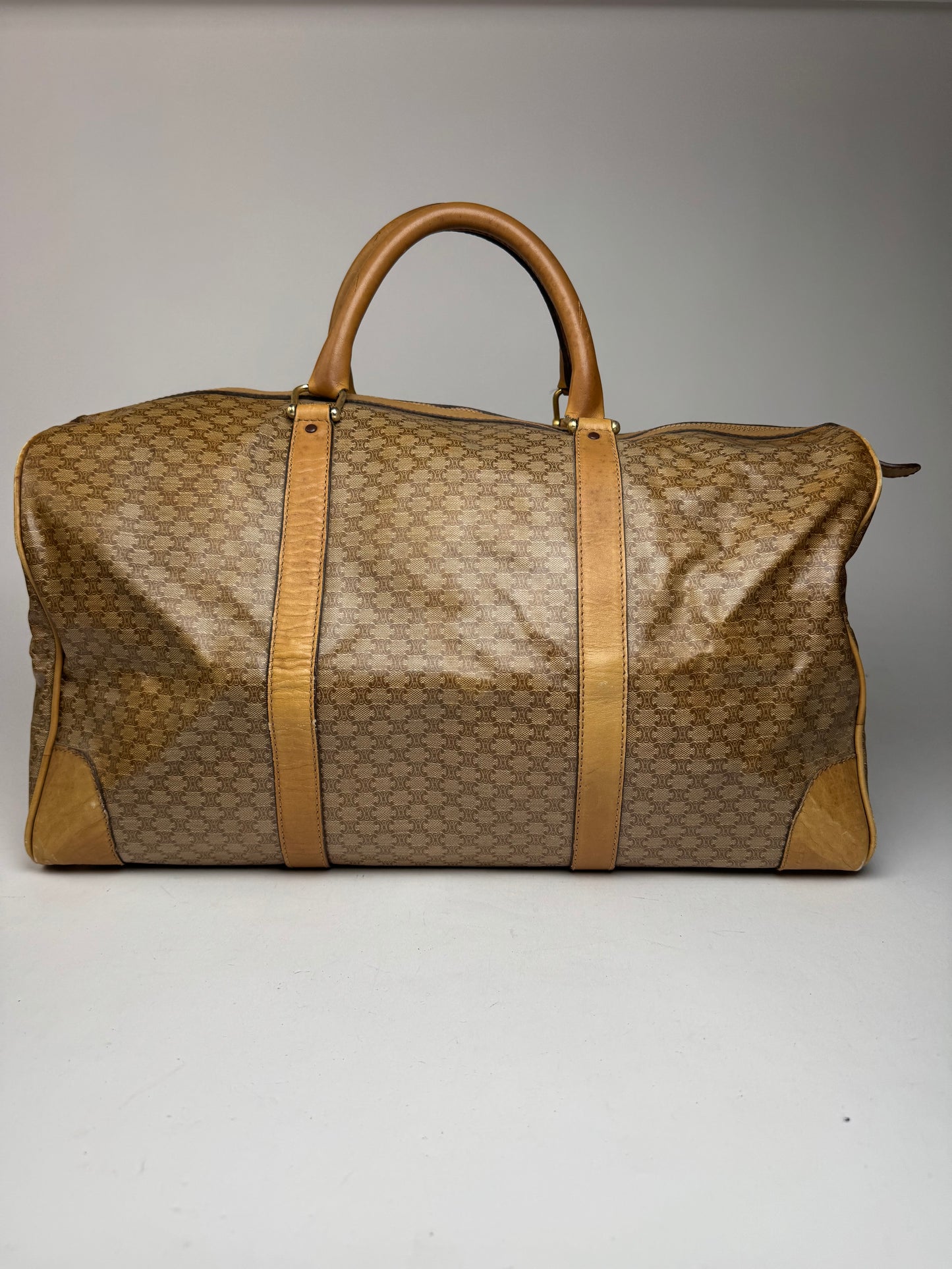 Vintage Celine Paris Triomphe Leather Monogram Duffel Bag bag gold brown