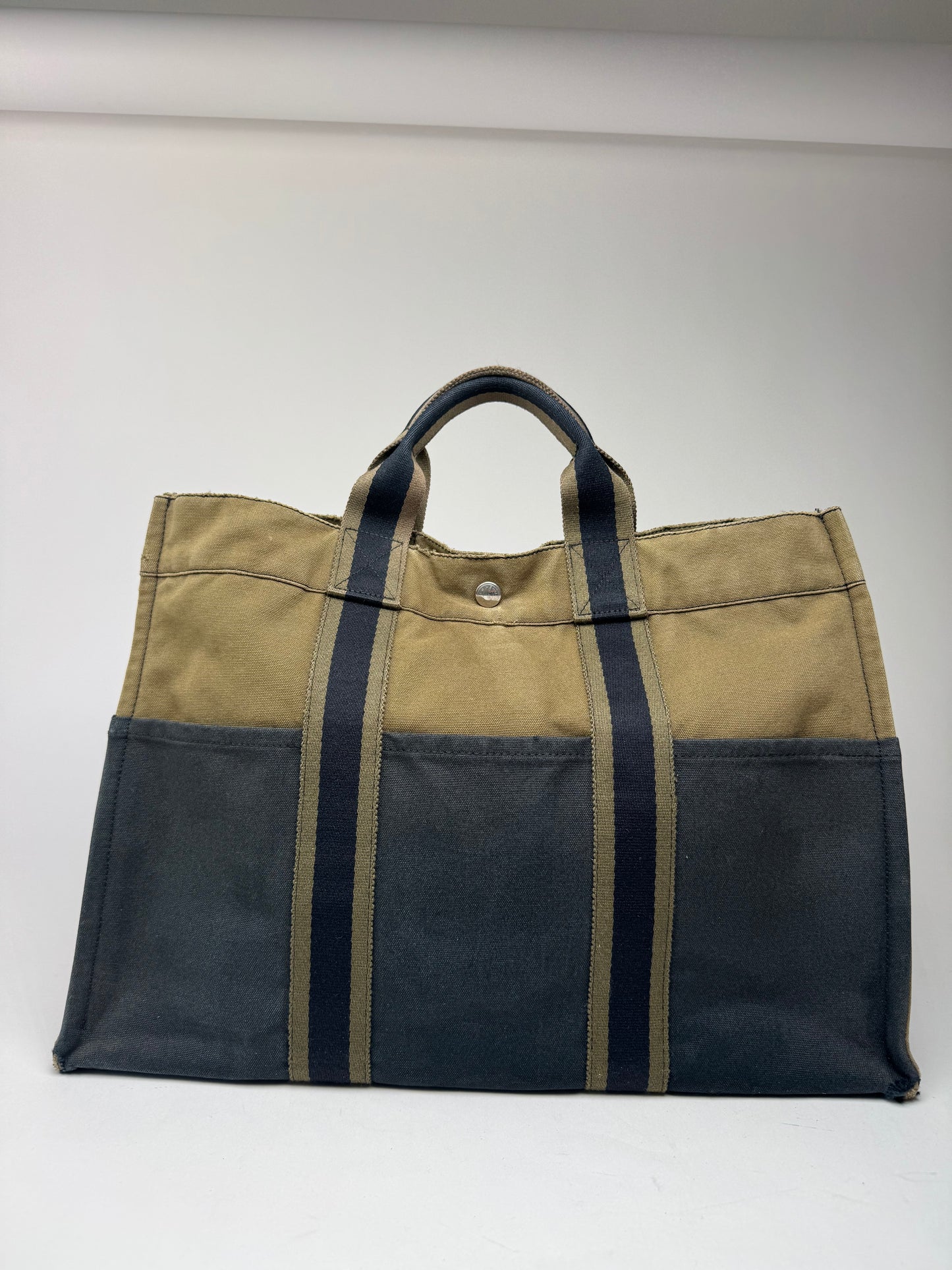 Vintage Hermes Paris Canvas Shopper Khaki/Black