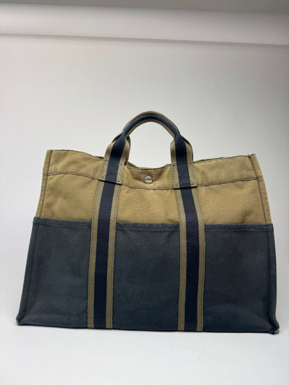Vintage Hermes Paris Canvas Shopper Khaki/Black