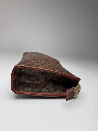 Vintage Celine Paris Triomphe Leather monogram Clutch Brown