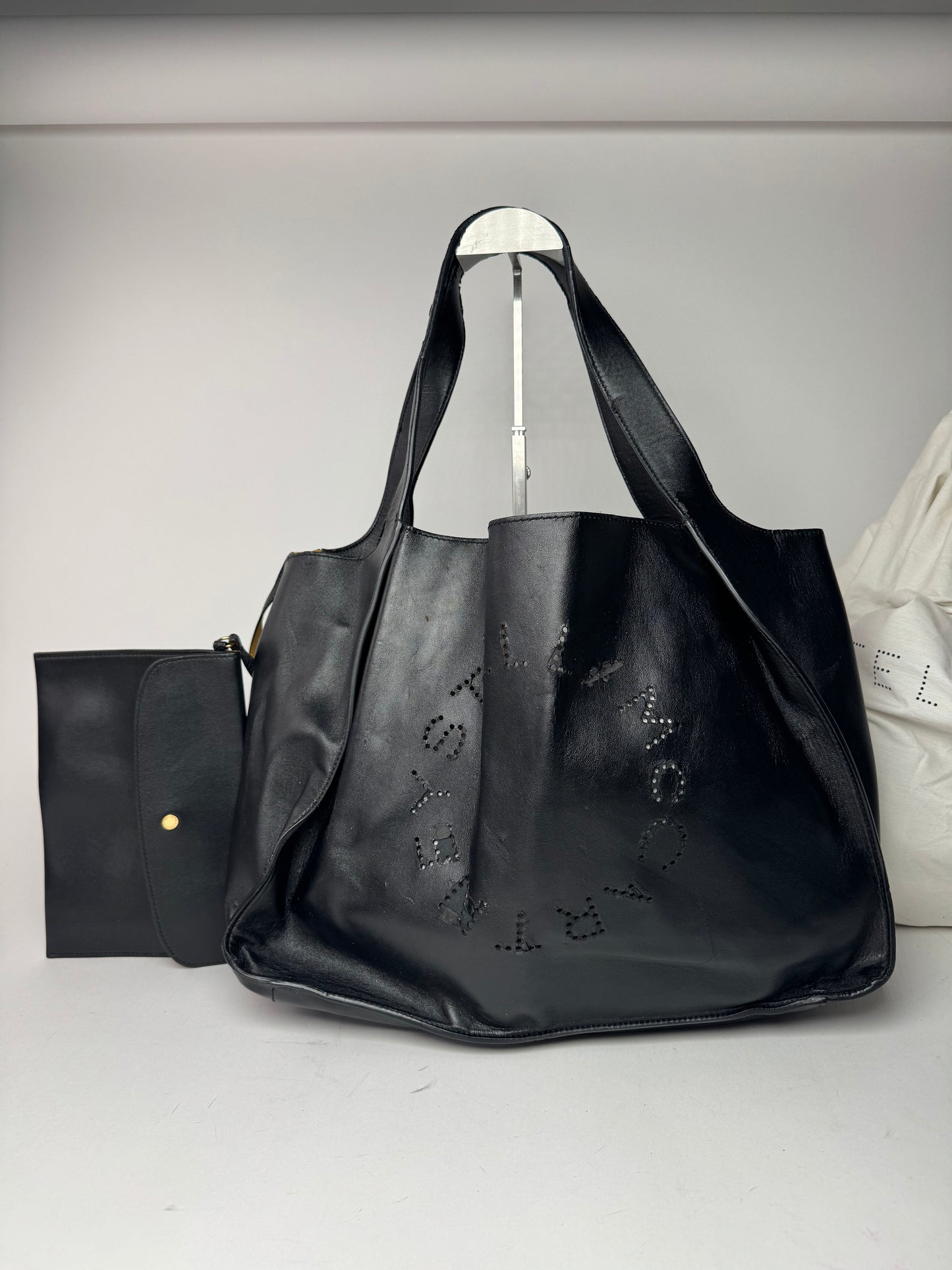 Vintage Stella Mc Cartney Vegan Leather Logo Shopper black