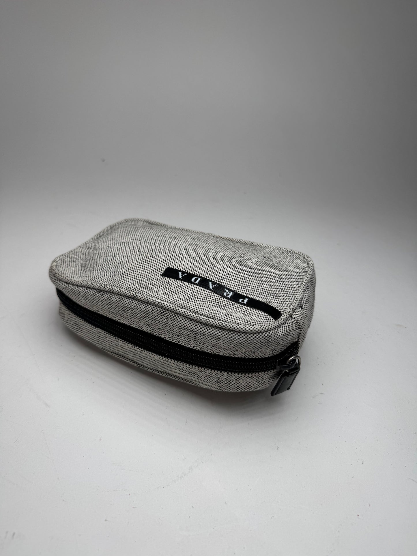 Vintage Prada Canvas Clutch/Cosmetic Bag Grey Black