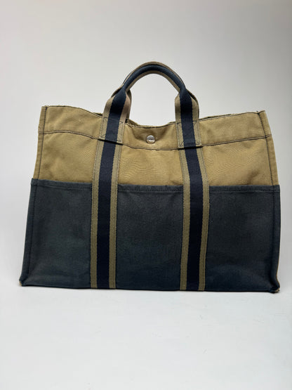 Vintage Hermes Paris Canvas Shopper Khaki/Black