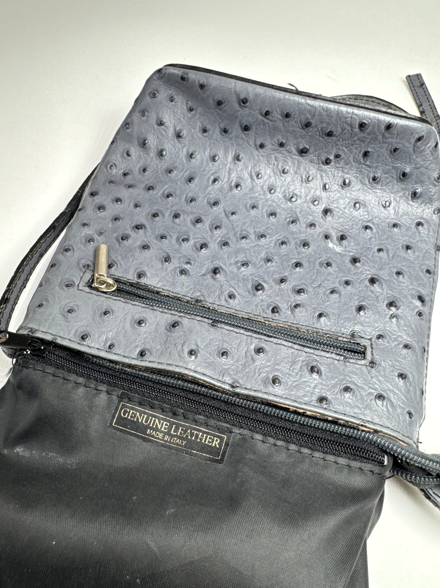 Vintage Ostrich Leather shoulder Bag Grey