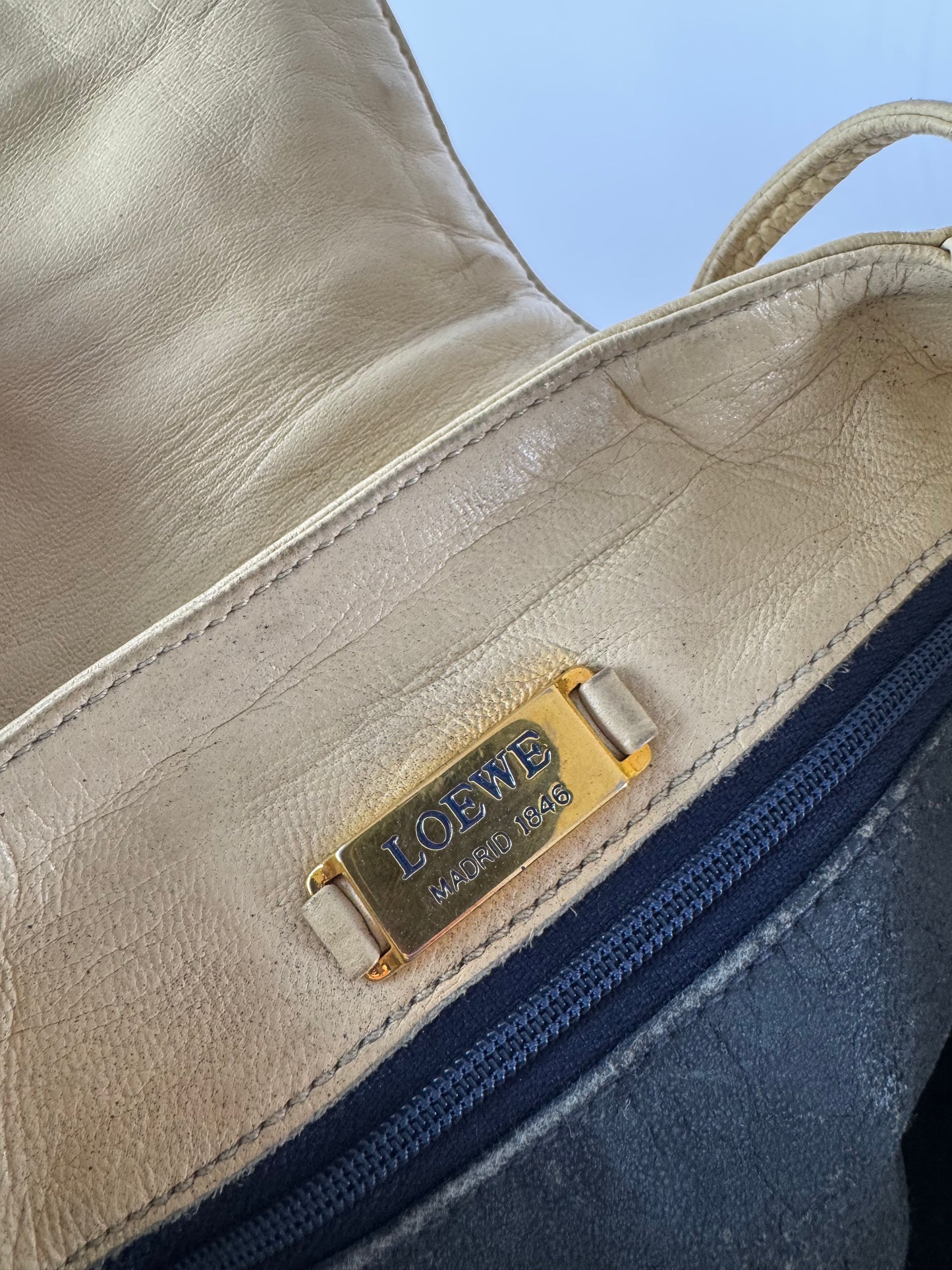 Vintage Loewe Madrid Amazona Leather Bag Beige