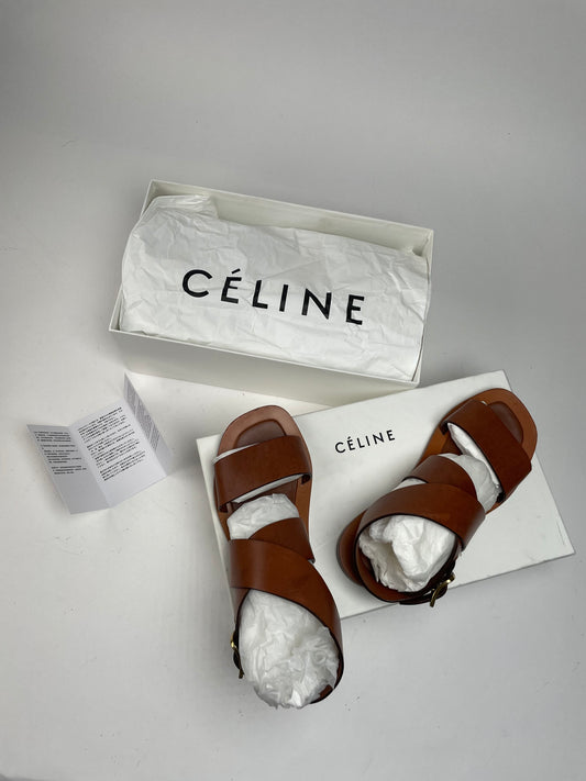 Vintage Celine Paris Leather Sandals Brown EU37,5