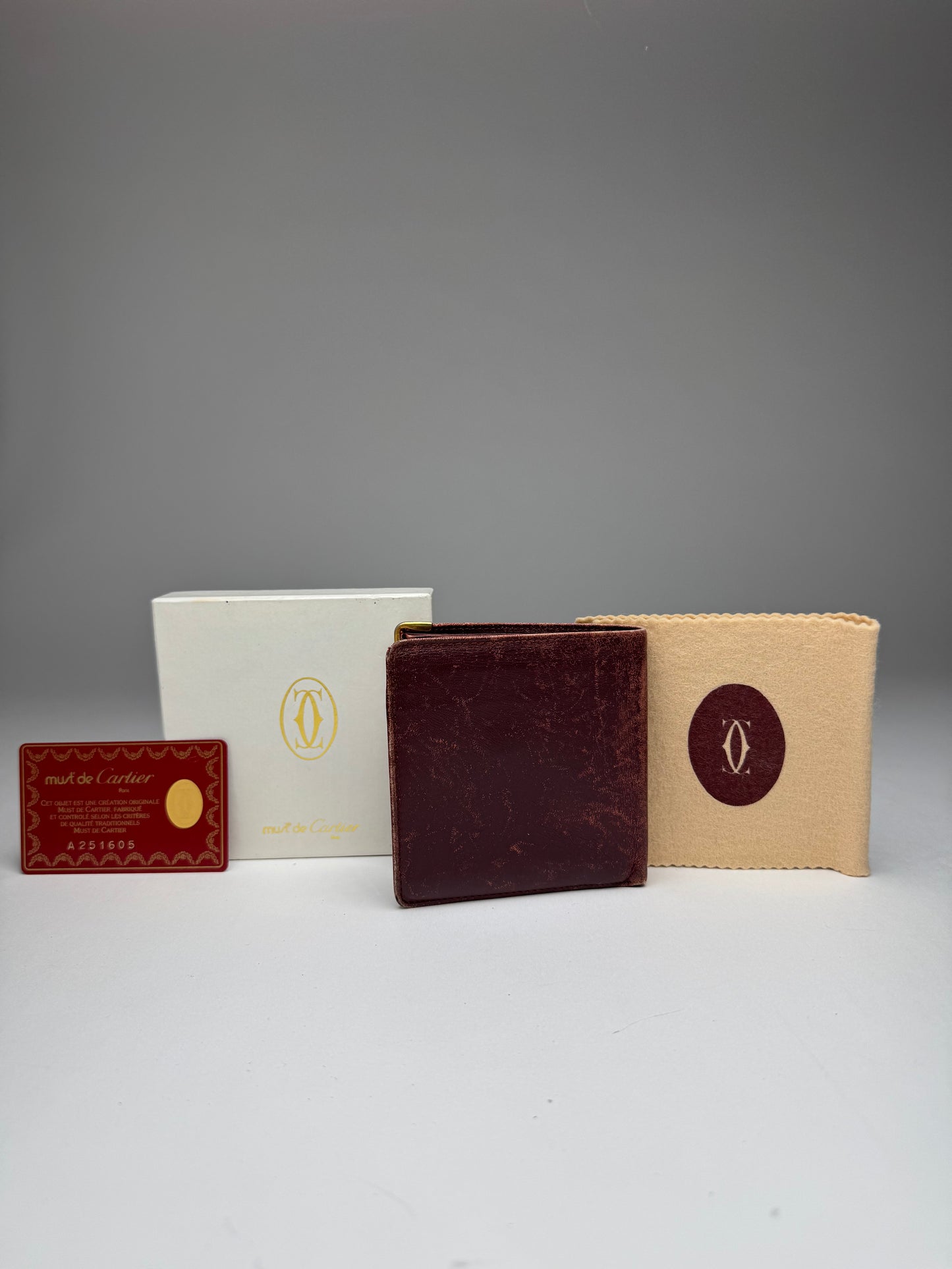 Vintage Cartier Leather Flap Wallet Burgundy