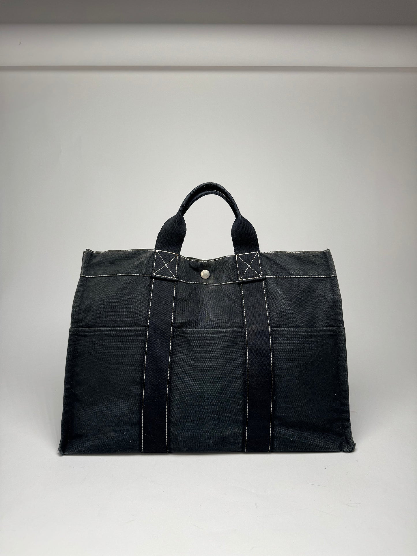 Vintage Hermes Paris Canvas Shopper Black