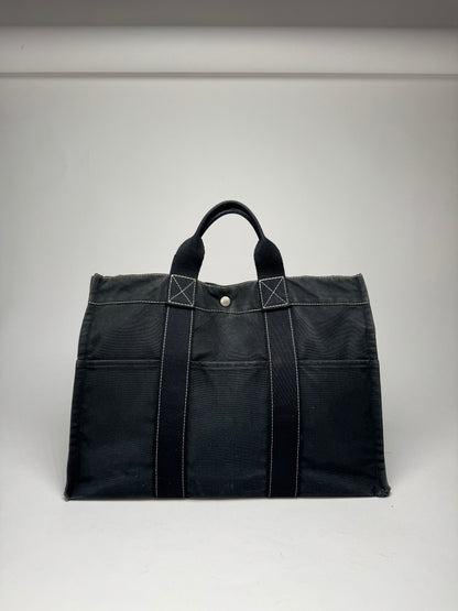 Vintage Hermes Paris Canvas Shopper Black