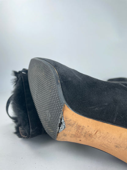 Vintage Gucci Fur / Leather Heeled Boots Black EU38C
