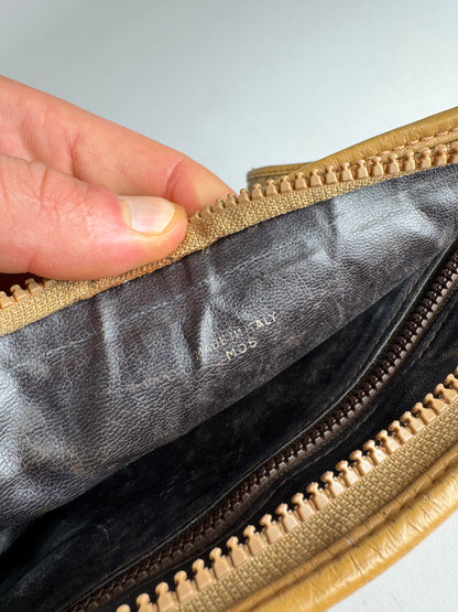 Vintage Celine Paris Leather Monogram Clutch Beige Brown