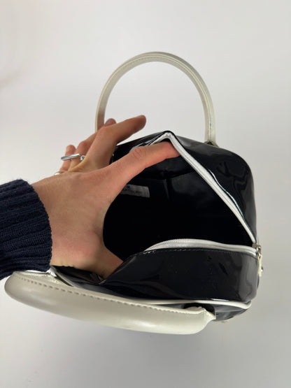 Vintage Courreges Paris Patent Leather Bag Black White