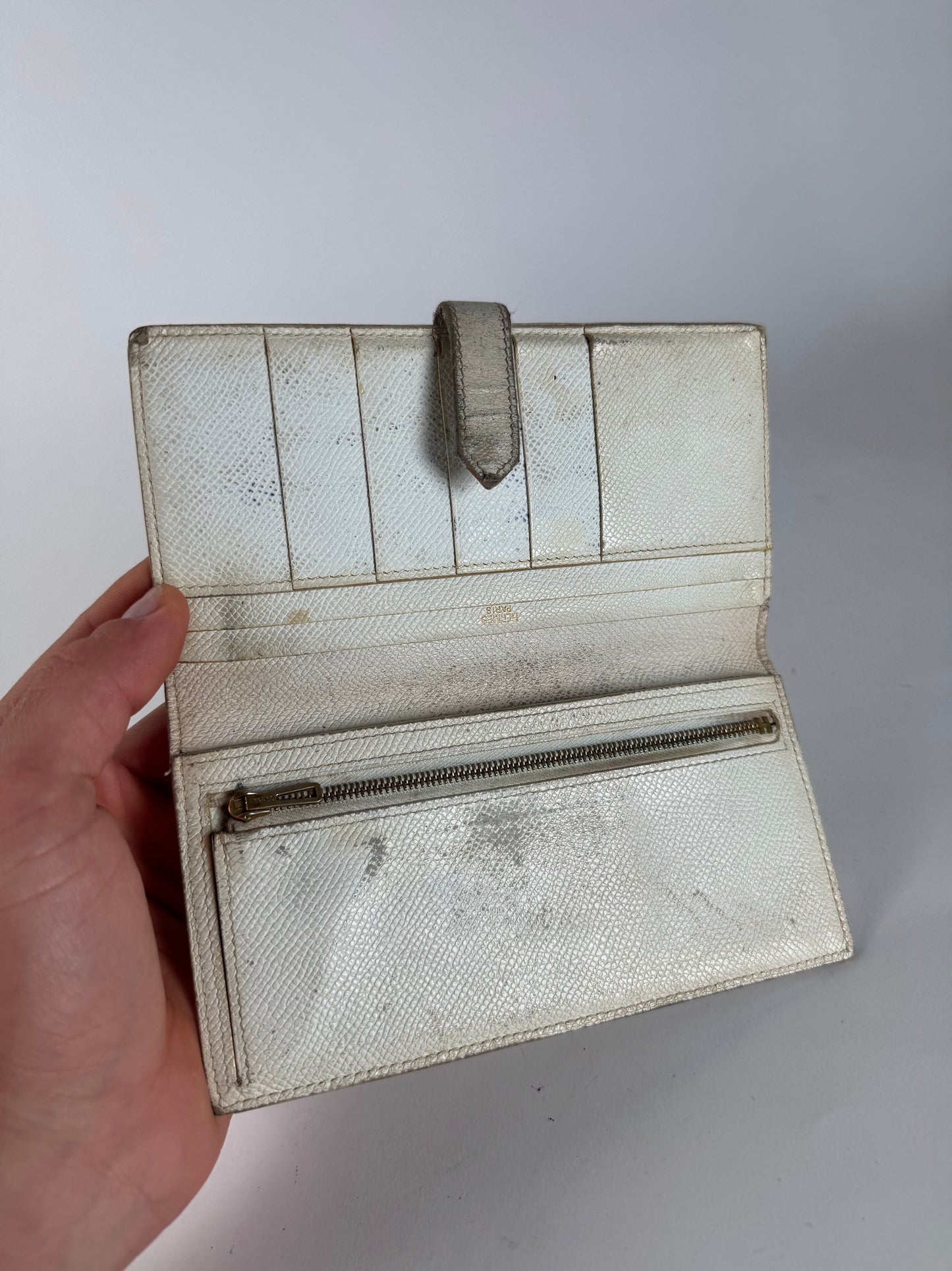 Vintage Hermes Paris Leather Wallet White