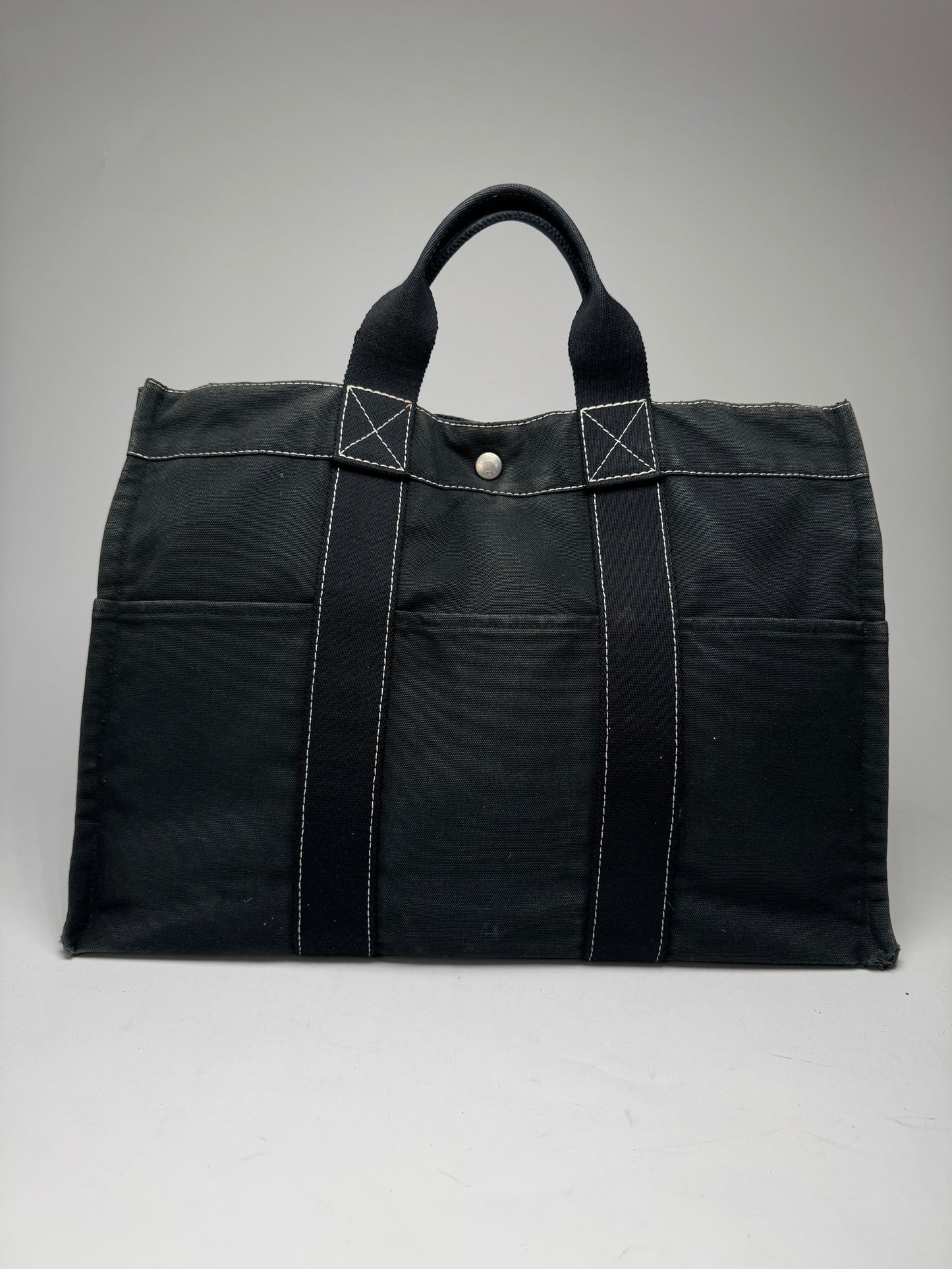 Vintage Hermes Paris Canvas Shopper Black