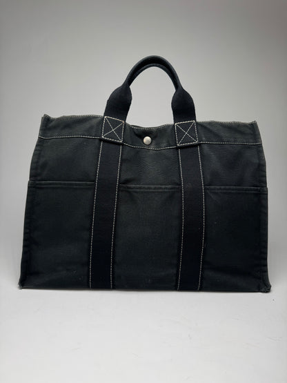 Vintage Hermes Paris Canvas Shopper Black