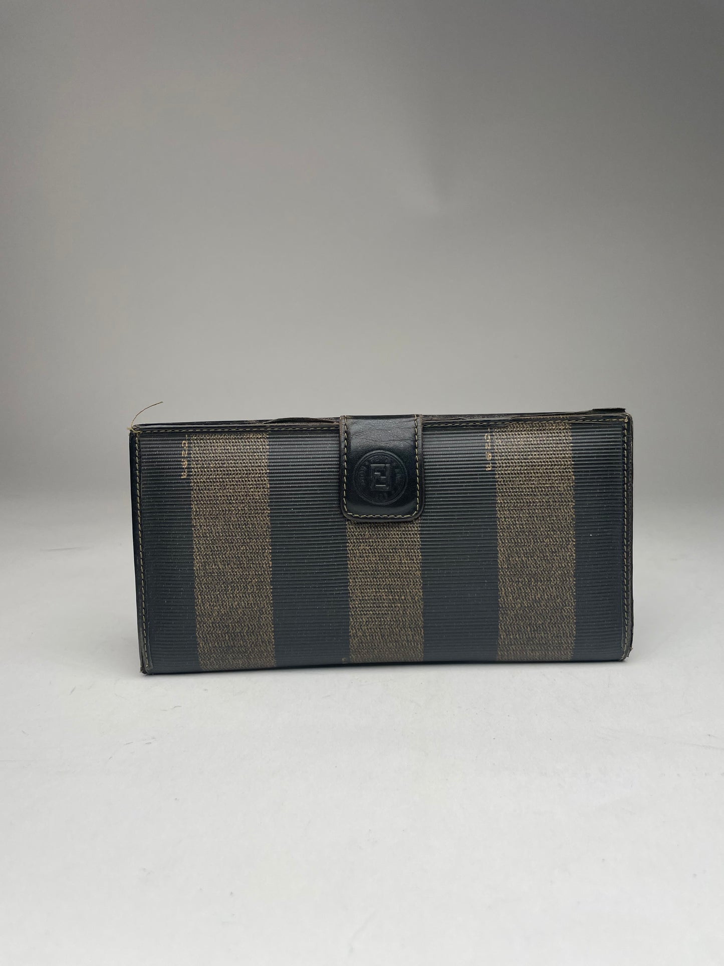 Vintage Fendi Roma Leather Wallet Brown Black striped