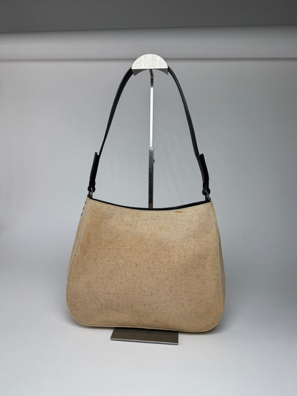 Vintage Prada Cleo Canvas Leather Bag Beige Black