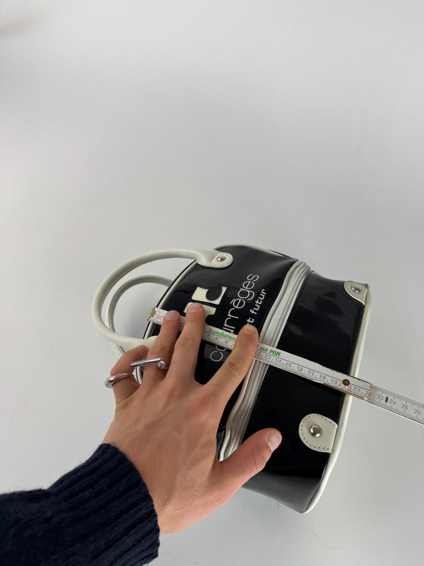 Vintage Courreges Paris Patent Leather Bag Black White